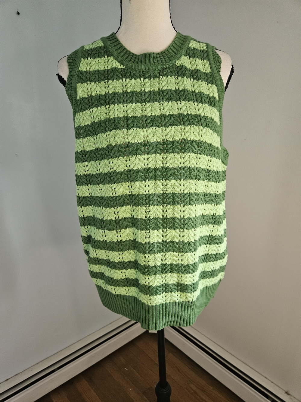 Gildan Green Striped Knit Sweater Vest